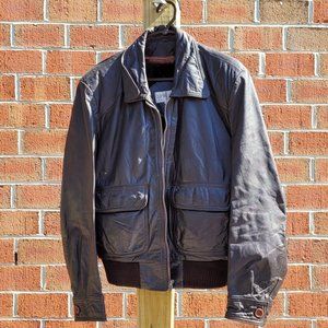 Vintage Brown Leather Bomber Jacket